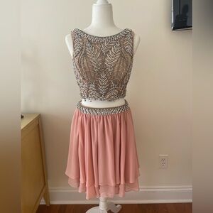 Terani Couture Two Piece Pink Beaded Dress